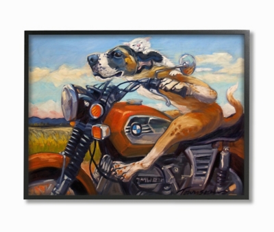 Stupell Dog And Cat On A Red Motorcycle Road Trip Painting 24 X 30 Framed Wall Art, Orange, large