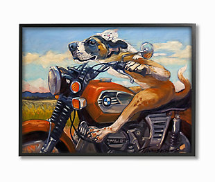 Add some cool and colorful character to your decor with this artwork of two furry friends riding in style on a red motorcycle. This giclee print has a texturized brush stroke finish and sits within a ready-to-hang black frame.Giclee lithograph mounted on wood with a texturized brush stroke finish | Black frame | Ready to hang | Design by tai prints | Made in usa