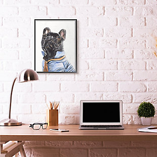 Stupell French Bulldog Fashion Dog Pet Animal Watercolor Painting 24 X 30 Framed Wall Art, Black, rollover