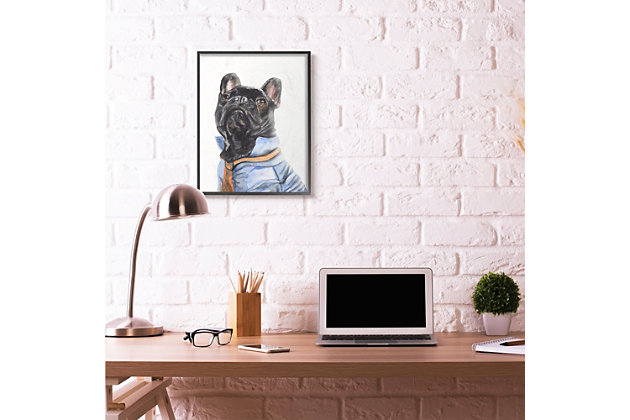 The distinguished dog featured in this piece of art will add quirky character to your home decor. This giclee print has a texturized brush stroke finish and sits within a ready-to-hang black frame.Giclee lithograph mounted on wood with a texturized brush stroke finish | Black frame | Ready to hang | Design by george dyachenko | Made in usa