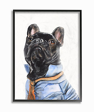 Stupell French Bulldog Fashion Dog Pet Animal Watercolor Painting 24 X 30 Framed Wall Art, Black, large