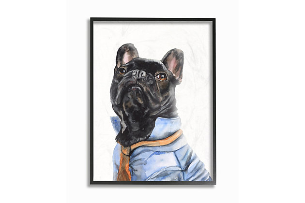 The distinguished dog featured in this piece of art will add quirky character to your home decor. This giclee print has a texturized brush stroke finish and sits within a ready-to-hang black frame.Giclee lithograph mounted on wood with a texturized brush stroke finish | Black frame | Ready to hang | Design by george dyachenko | Made in usa