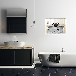 Stupell Pug Reading Newspaper In Bathroom 24 X 30 Framed Wall Art, White, rollover