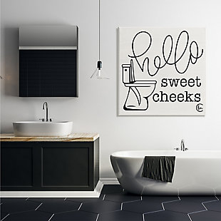 Stupell Toilet Hello Sweet Cheeks Black And White Curly Script Cursive Typography 36 X 36 Canvas Wall Art, Beige, rollover