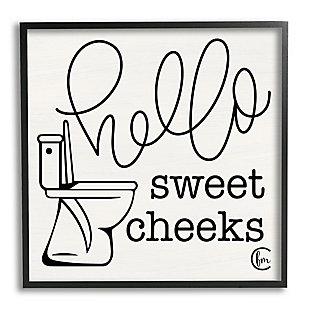 Stupell Toilet Hello Sweet Cheeks Black And White Curly Script Cursive Typography 24 X 24 Framed Wall Art, Beige, large