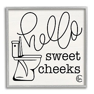 Stupell Toilet Hello Sweet Cheeks Black And White Curly Script Cursive Typography 24 X 24 Framed Wall Art, Beige, large