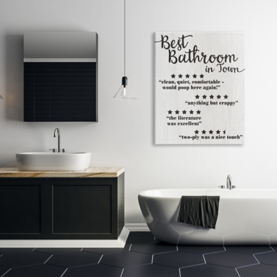 Stupell Five Star Bathroom Funny Word Black And White Textured Design 36 X 48 Canvas Wall Art, White, large