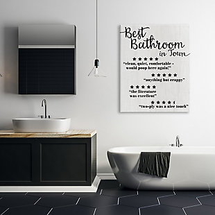Stupell Five Star Bathroom Funny Word Black And White Textured Design 36 X 48 Canvas Wall Art, White, rollover