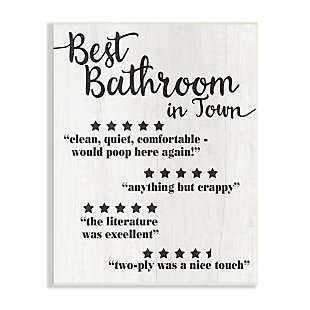Stupell Five Star Bathroom Funny Word Black And White Textured Design 13 X 19 Wood Wall Art, White, large