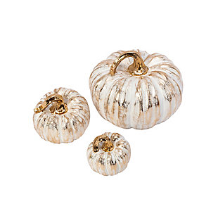 Antiqued White Washed Gold Resin Pumpkins (set Of 3), , rollover