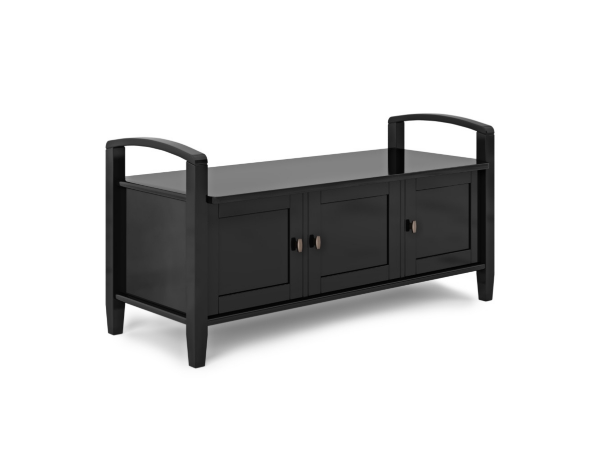 Simpli Home Warm Shaker Entryway Storage Bench, Black, large