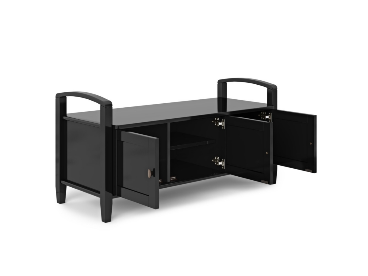 Simpli Home Warm Shaker Entryway Storage Bench, Black, large