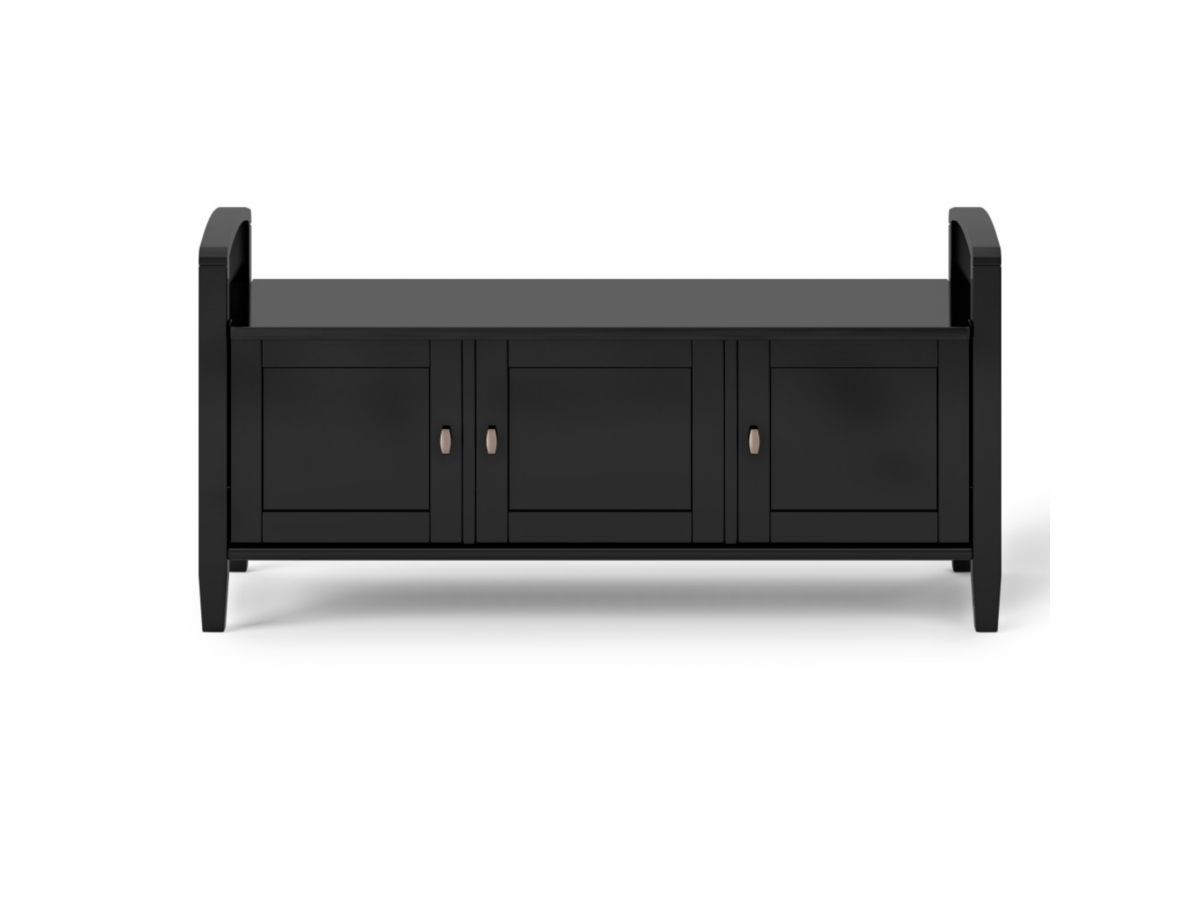 Simpli Home Warm Shaker Entryway Storage Bench, Black, large
