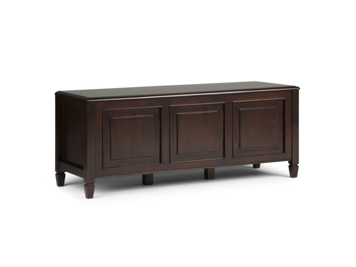 Simpli Home Connaught Storage Bench Trunk, Dark Chestnut Brown, large