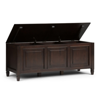 Simpli Home Connaught Storage Bench Trunk, Dark Chestnut Brown, large