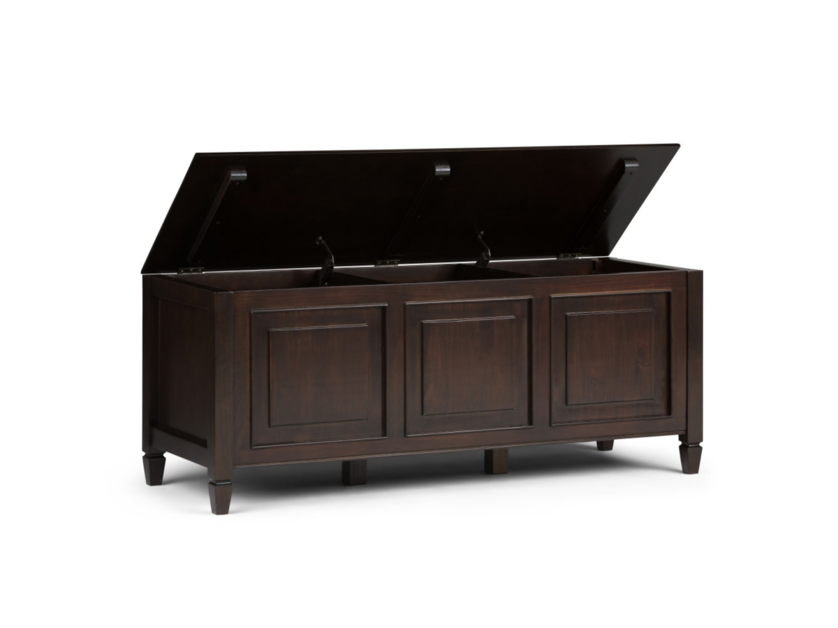 Simpli Home Connaught Storage Bench Trunk, Dark Chestnut Brown, large