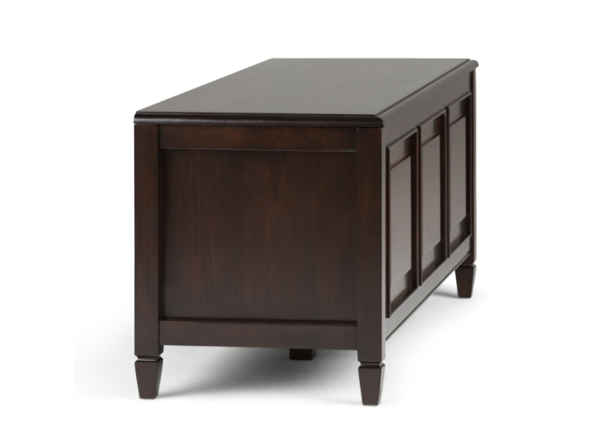 Simpli Home Connaught Storage Bench Trunk, Dark Chestnut Brown, large