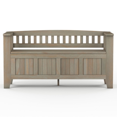 Simpli Home Acadian Entryway Storage Bench, Distressed Gray, large