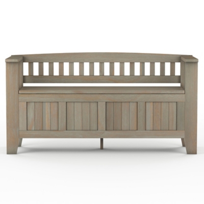 Acadian SOLID WOOD 48 inch Wide Transitional Entryway Storage Bench in Distressed Grey, Distressed Gray