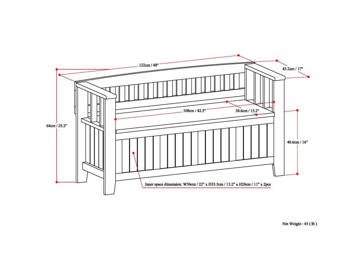 Simpli Home Acadian Entryway Storage Bench, Distressed Gray, large