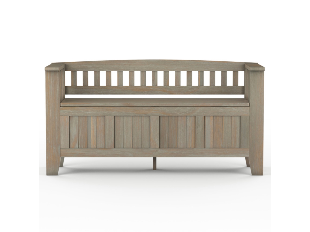 Simpli Home Acadian Entryway Storage Bench, Distressed Gray, large