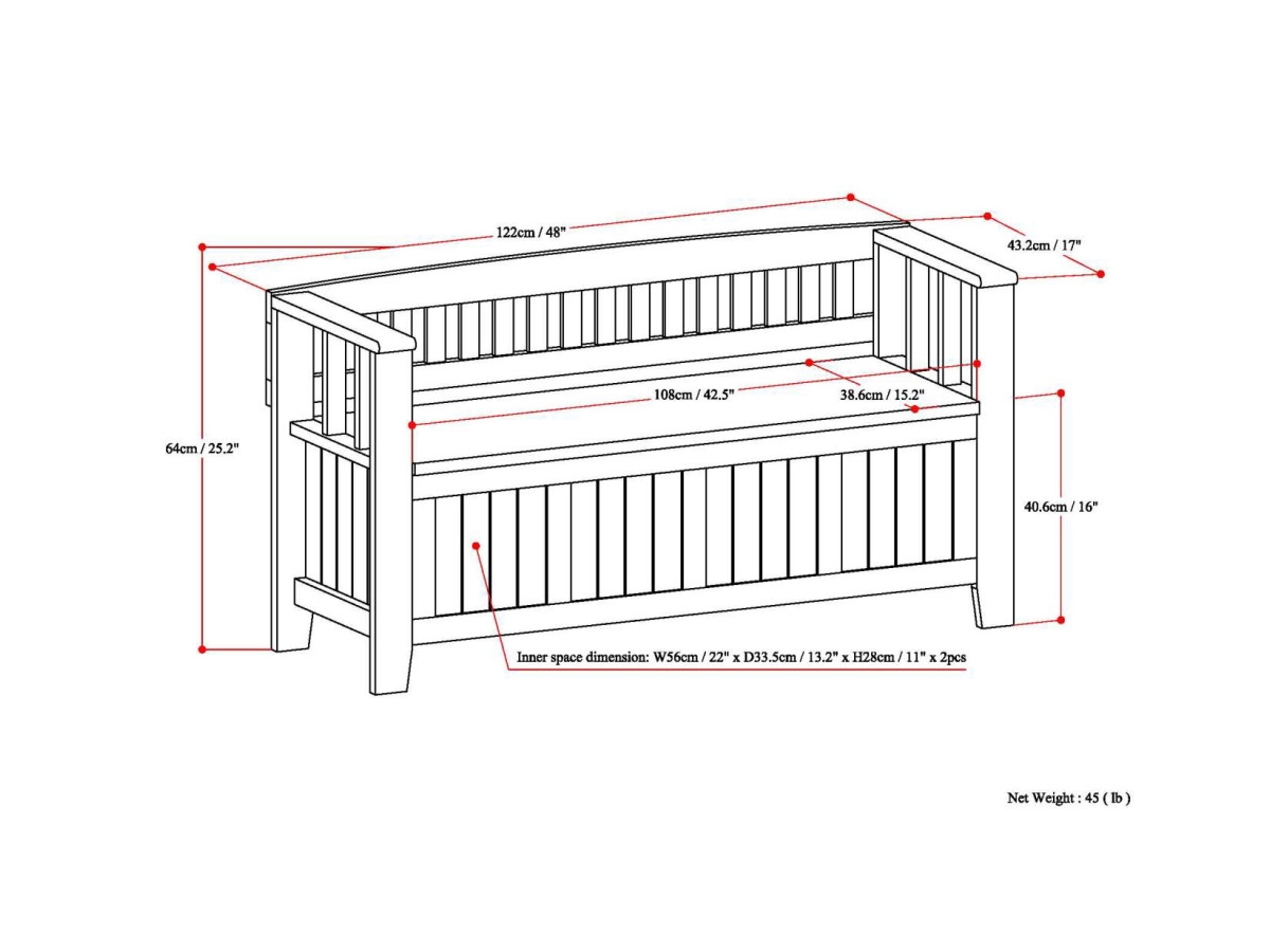 Simpli Home Acadian Entryway Storage Bench, Distressed Gray, large