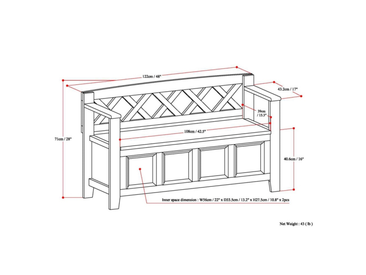 Simpli Home Amherst Entryway Storage Bench, Light Avalon Brown, large