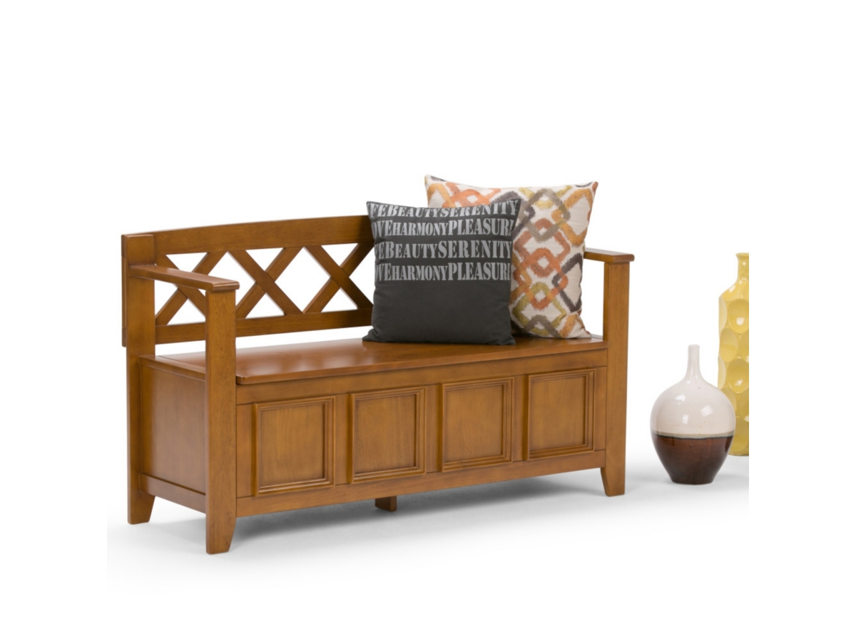 Simpli Home Amherst Entryway Storage Bench, Light Avalon Brown, large