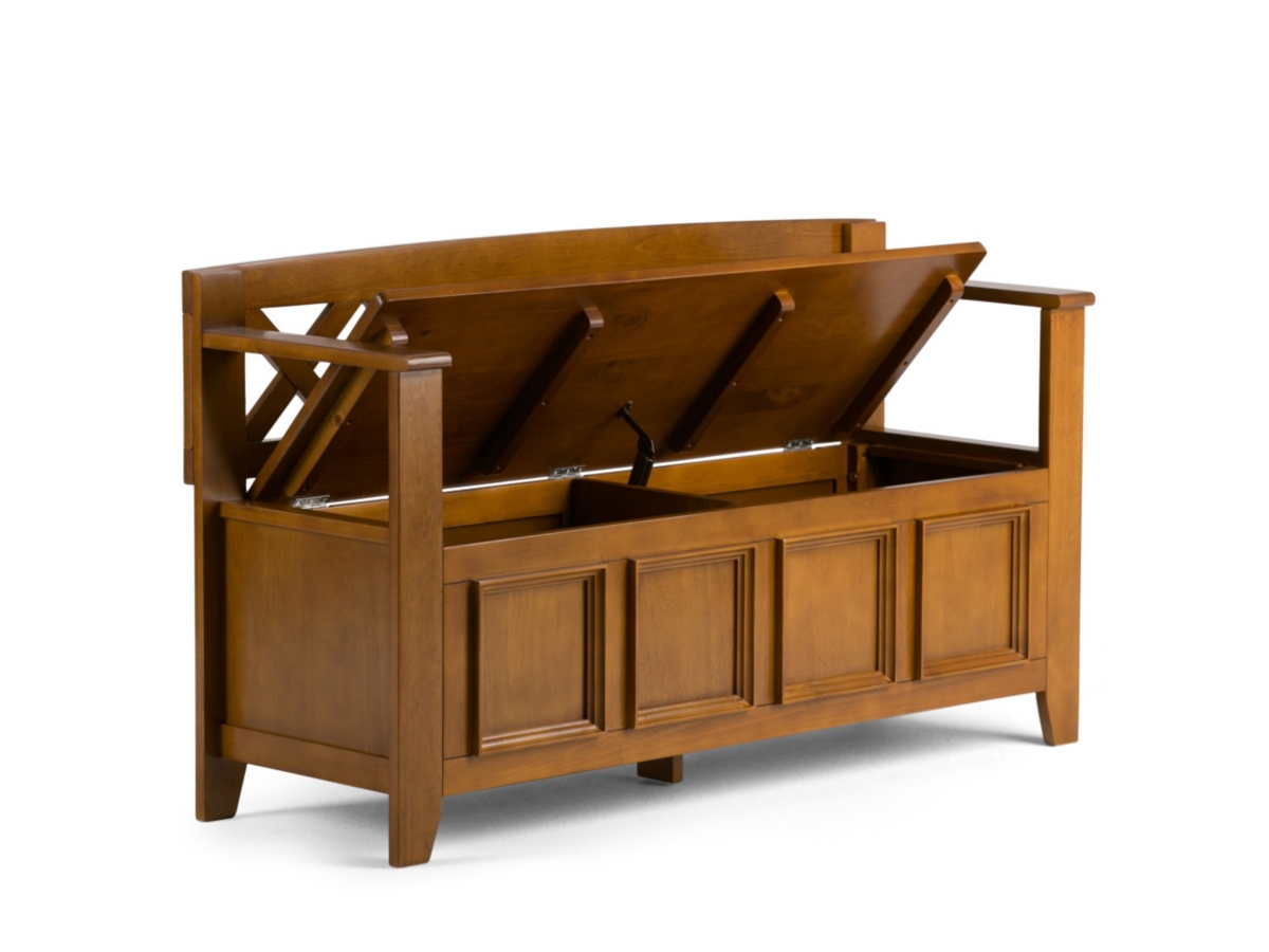 Simpli Home Amherst Entryway Storage Bench, Light Avalon Brown, large