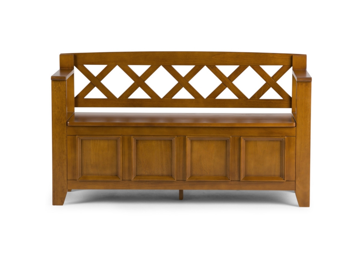 Simpli Home Amherst Entryway Storage Bench, Light Avalon Brown, large