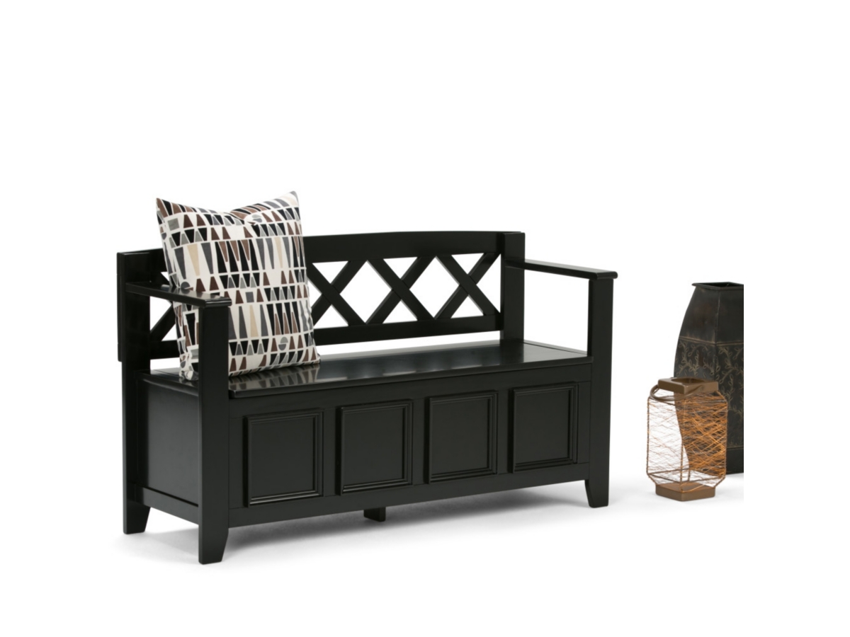 Simpli Home Amherst Entryway Storage Bench, Black, large