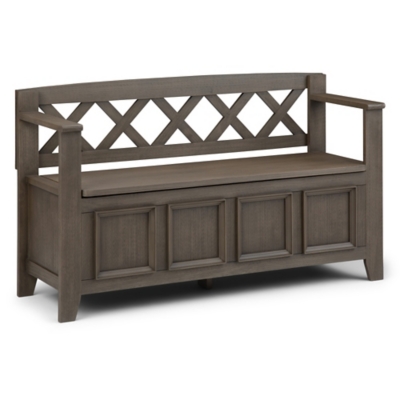 Simpli Home Amherst Entryway Storage Bench, Farmhouse Gray, large