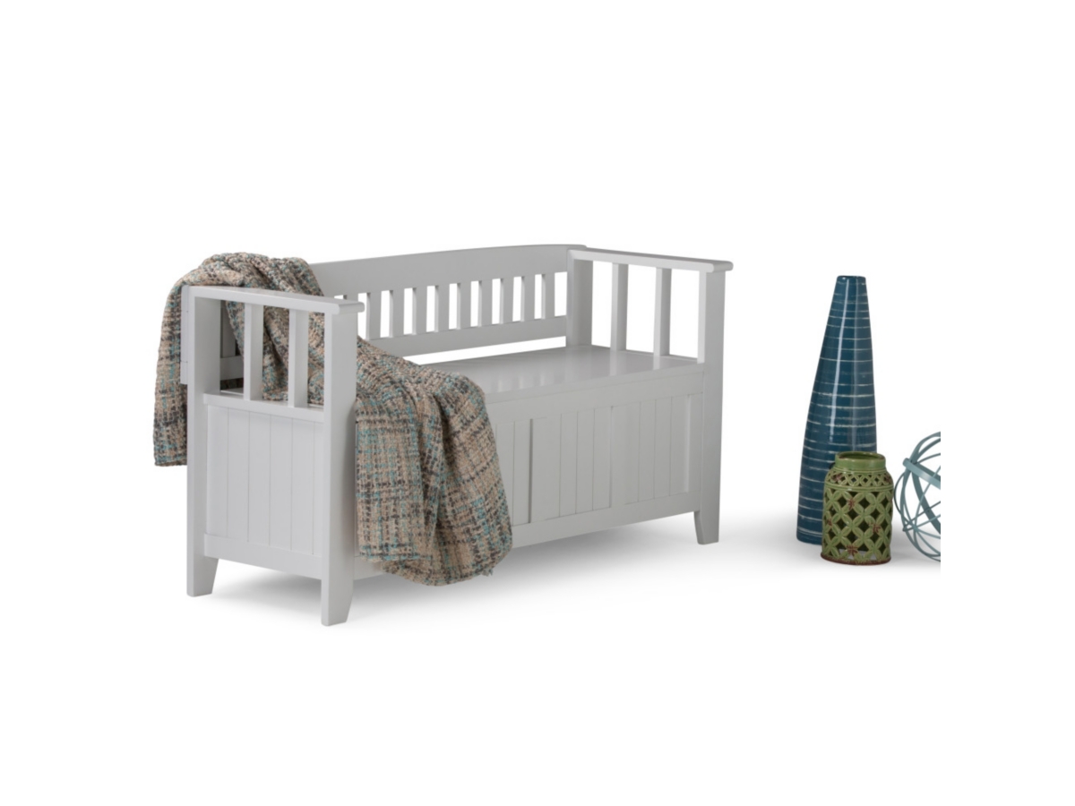 Simpli Home Acadian Entryway Storage Bench, White, large