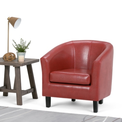 Simpli Home Austin Tub Chair in Faux Leather, Red, rollover