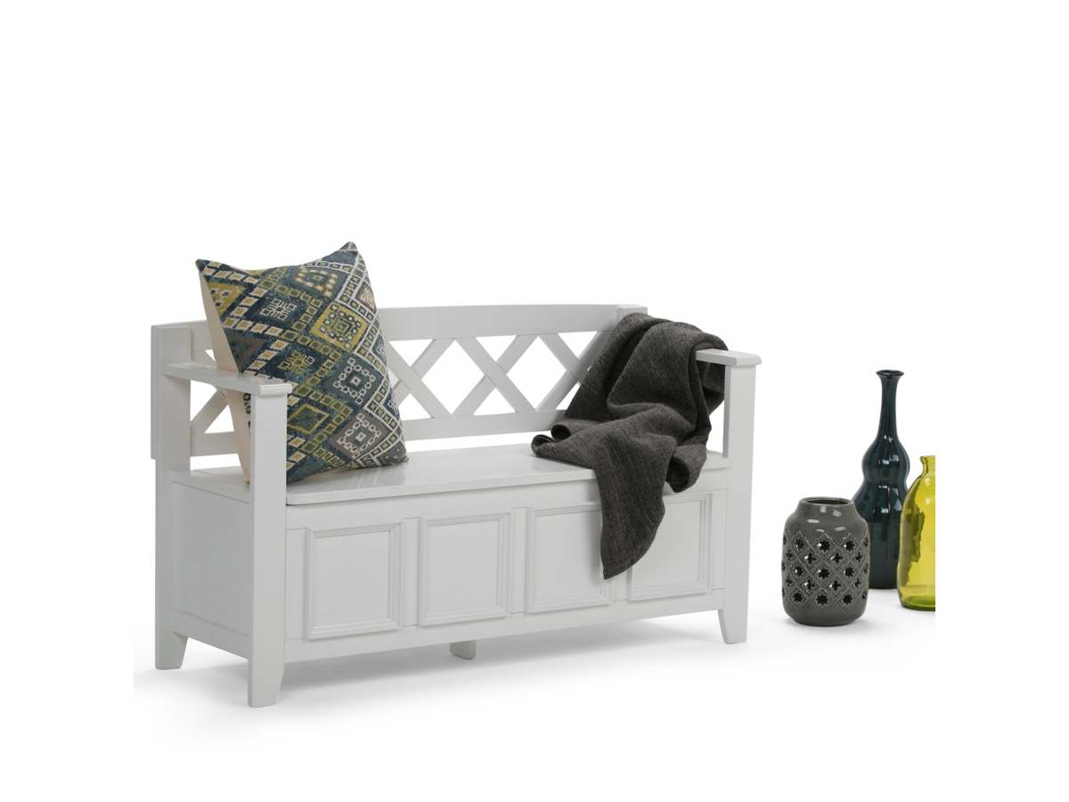 Simpli Home Amherst Entryway Storage Bench, White, large