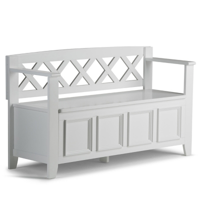 Simpli Home Amherst Entryway Storage Bench, White, large