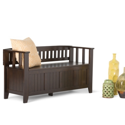 Simpli Home Acadian Entryway Storage Bench, Brunette Brown, rollover
