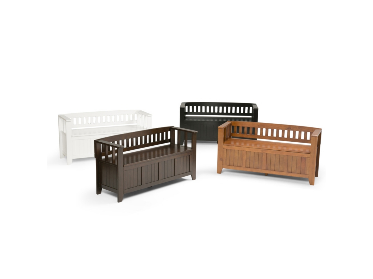 Simpli Home Acadian Entryway Storage Bench, Brunette Brown, large