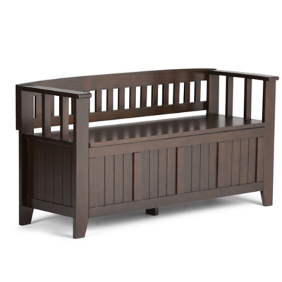 Simpli Home Acadian Entryway Storage Bench, Brunette Brown, large