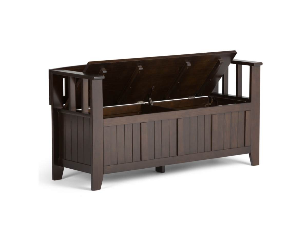Simpli Home Acadian Entryway Storage Bench, Brunette Brown, large