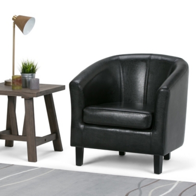 Simpli Home Austin Tub Chair in Faux Leather, Black, large