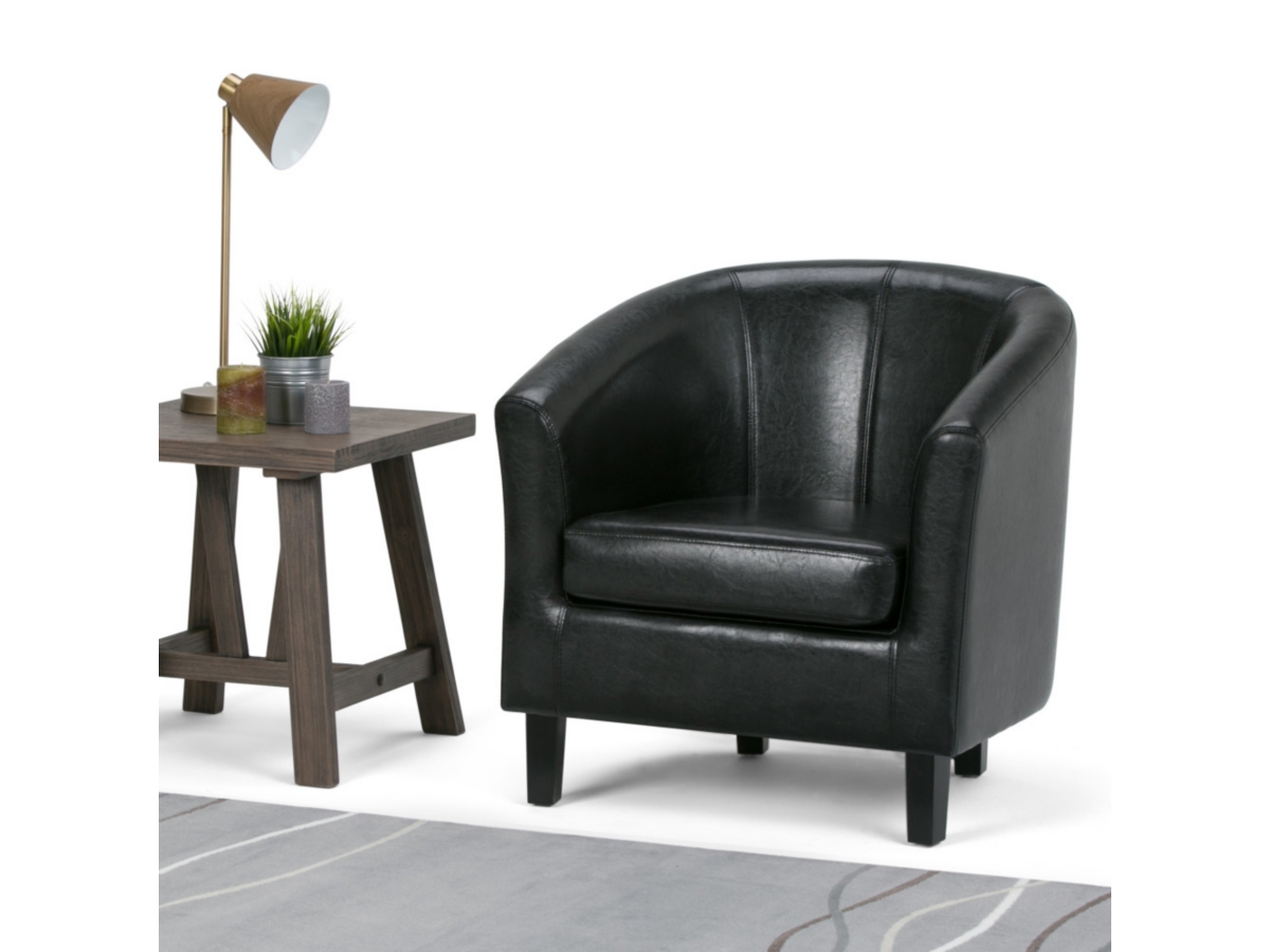 Simpli Home Austin Tub Chair in Faux Leather, Black, large