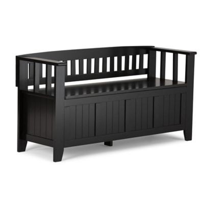 Simpli Home Acadian Entryway Storage Bench, Black, large