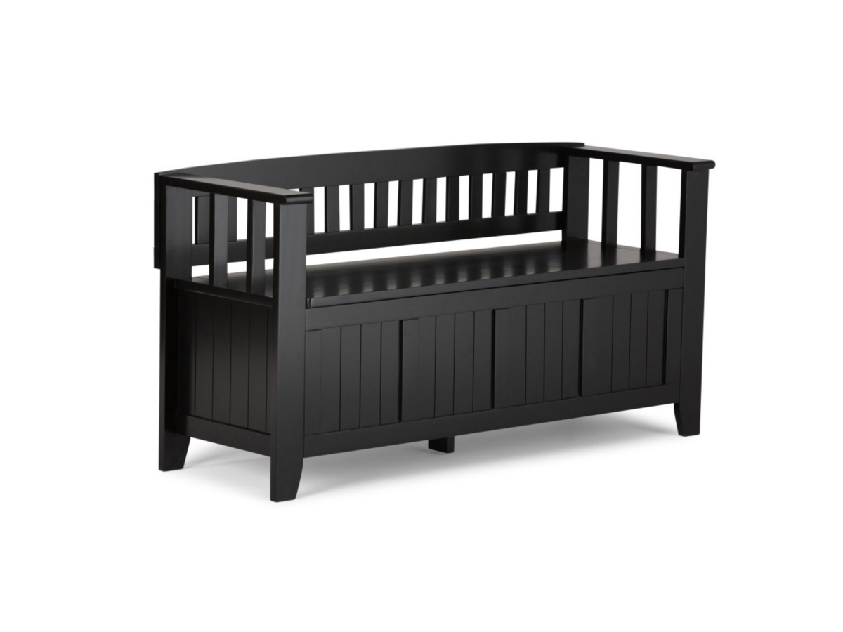 Simpli Home Acadian Entryway Storage Bench, Black, large