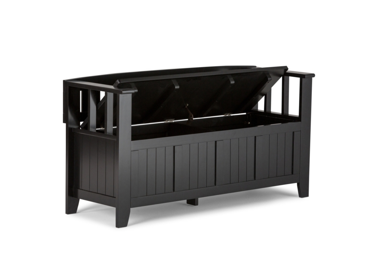 Simpli Home Acadian Entryway Storage Bench, Black, large