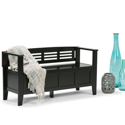 Simpli Home Adams Entryway Storage Bench, Black, large