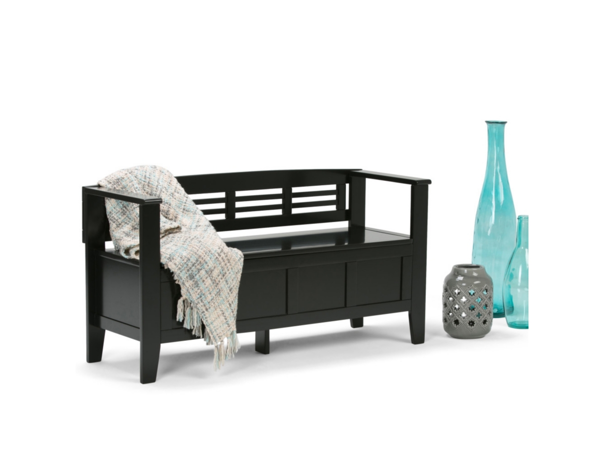 Simpli Home Adams Entryway Storage Bench, Black, large