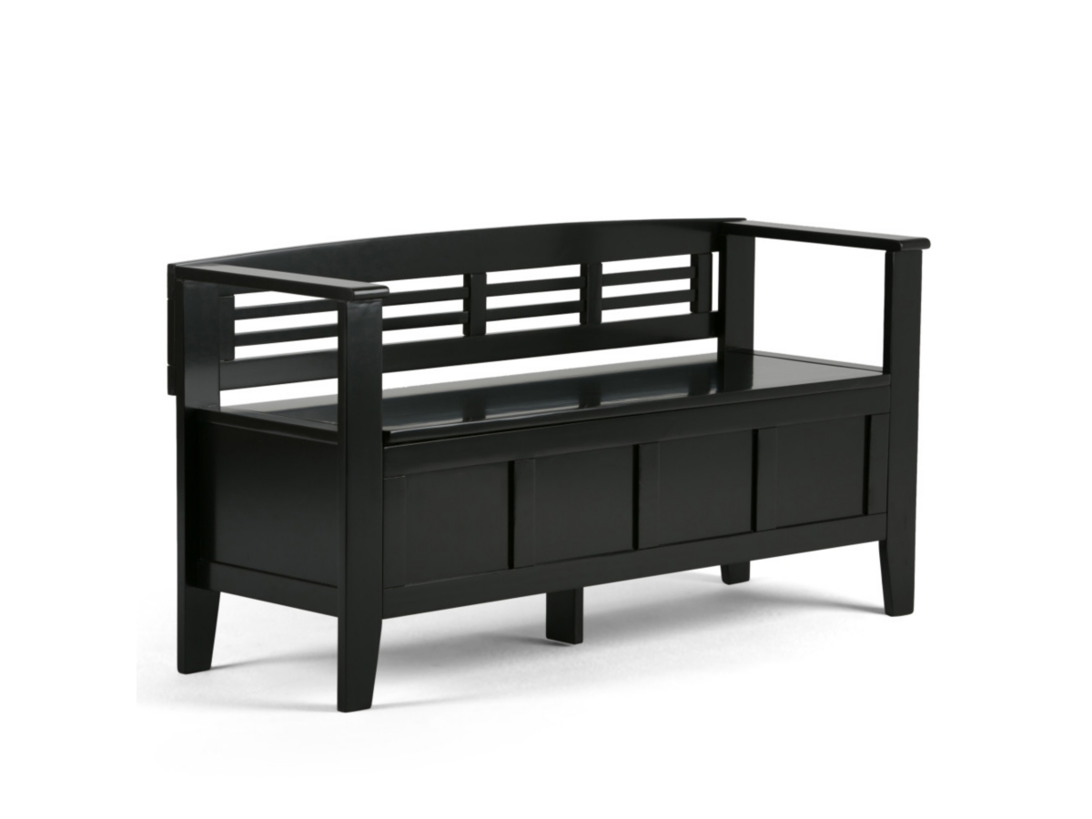 Simpli Home Adams Entryway Storage Bench, Black, large