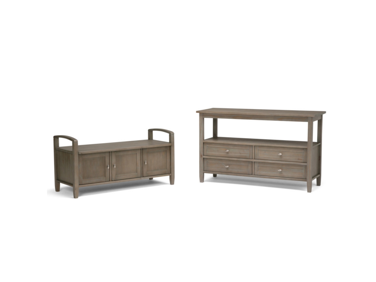 Simpli Home Warm Shaker Entryway Storage Bench, Distressed Gray, large