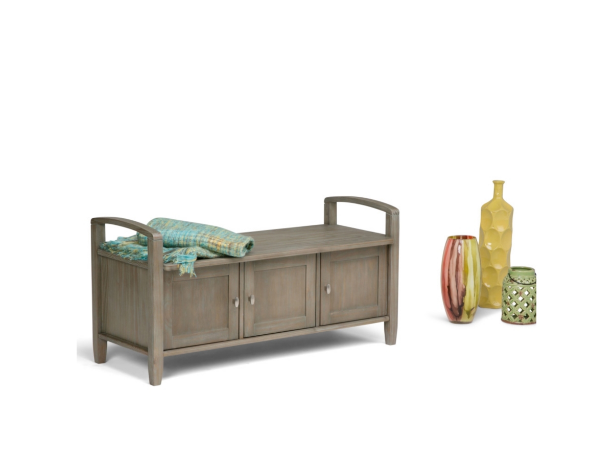 Simpli Home Warm Shaker Entryway Storage Bench, Distressed Gray, large